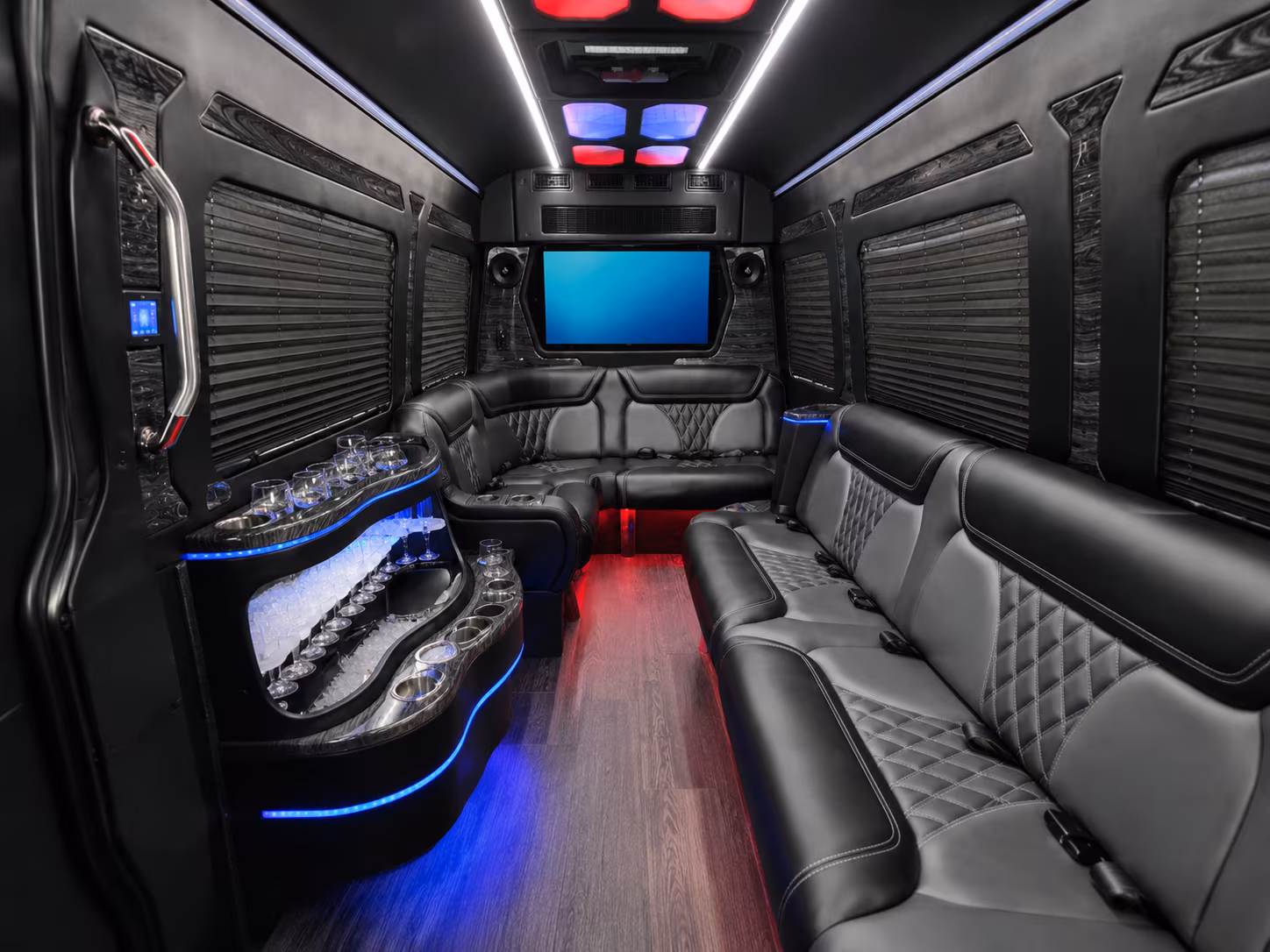 portsmouth 15 passenger party bus inside
